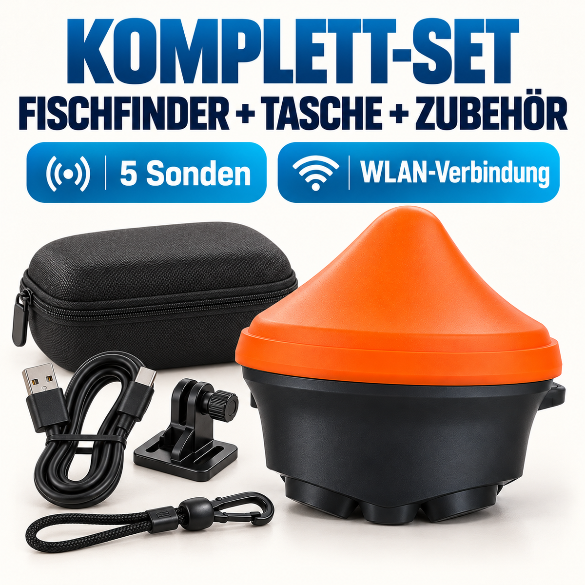 Kabelloser Fischfinder mit App – 5-Sonden-Sonar bis 100 m