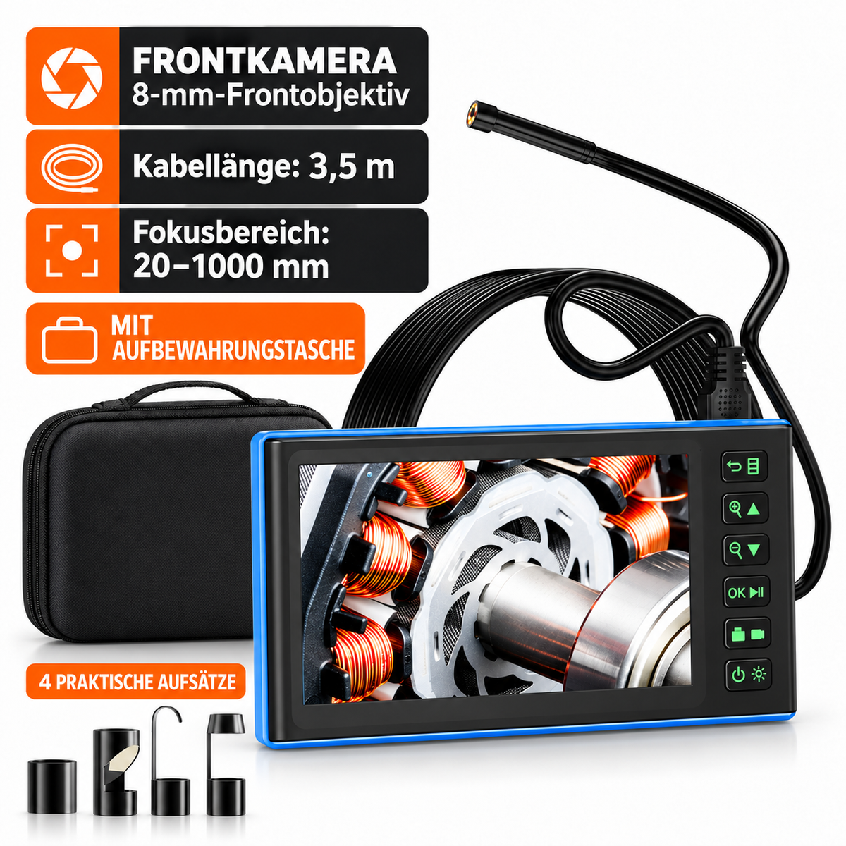 Endoskopkamera 1080P mit 7-Zoll-Display & Doppelobjektiv